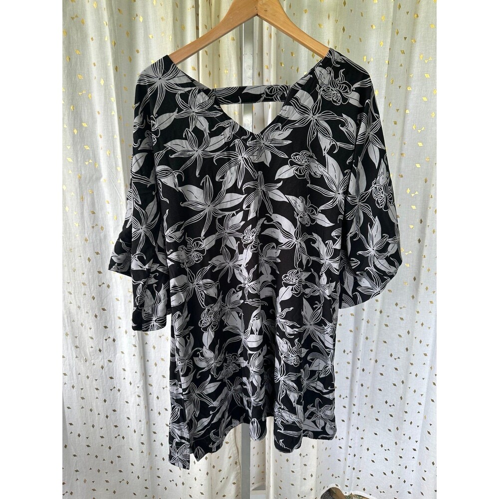 Island Edge Designs Hawaiian Aloha Tiare Floral Bell Quarter Sleeve Mini Dress L - Picture 2 of 6